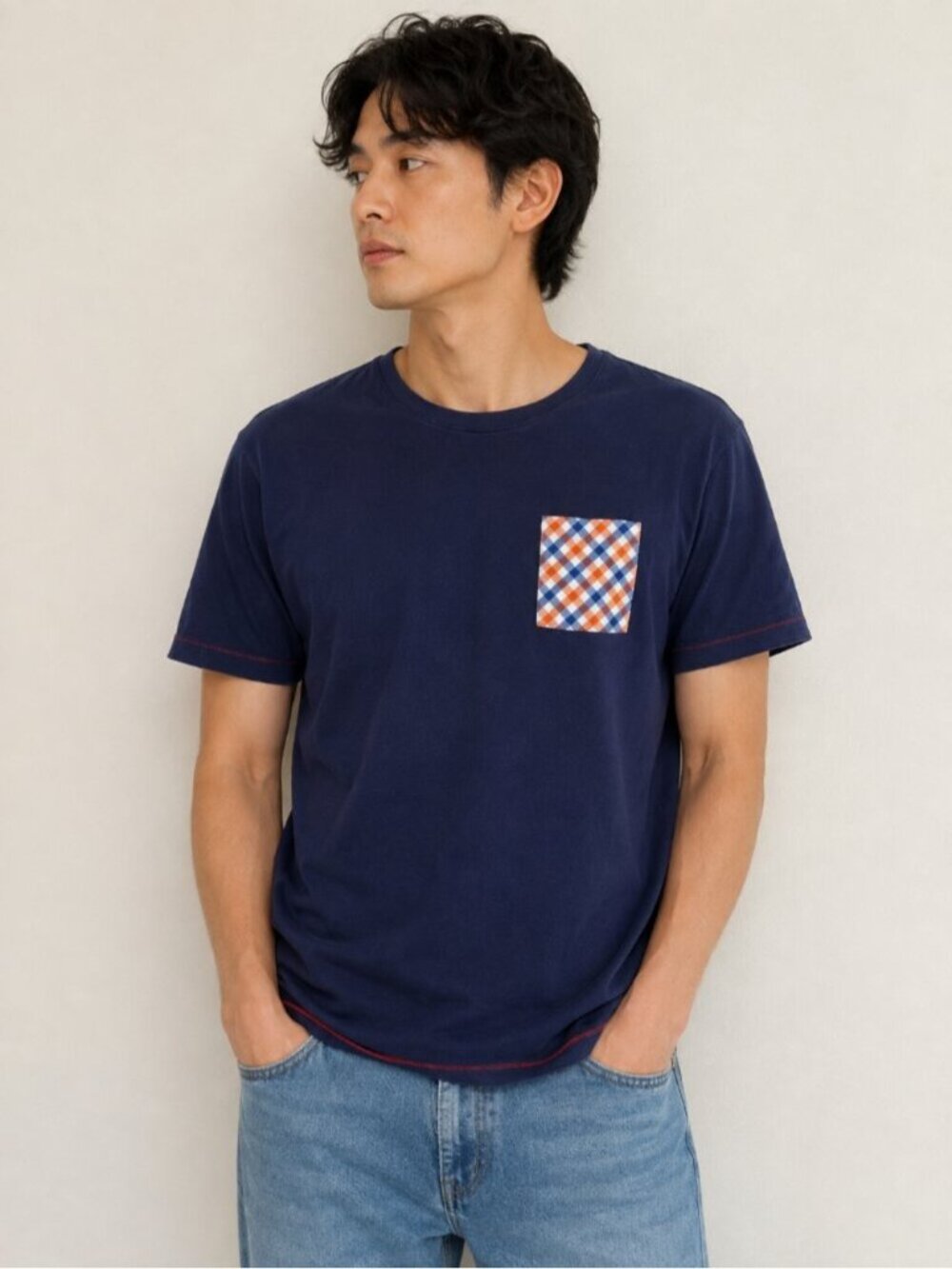 Burberry London Men’s Navy Plaid Pocket T-Shirt Japan Size 3 Cotton 0770 - Picture 1 of 6